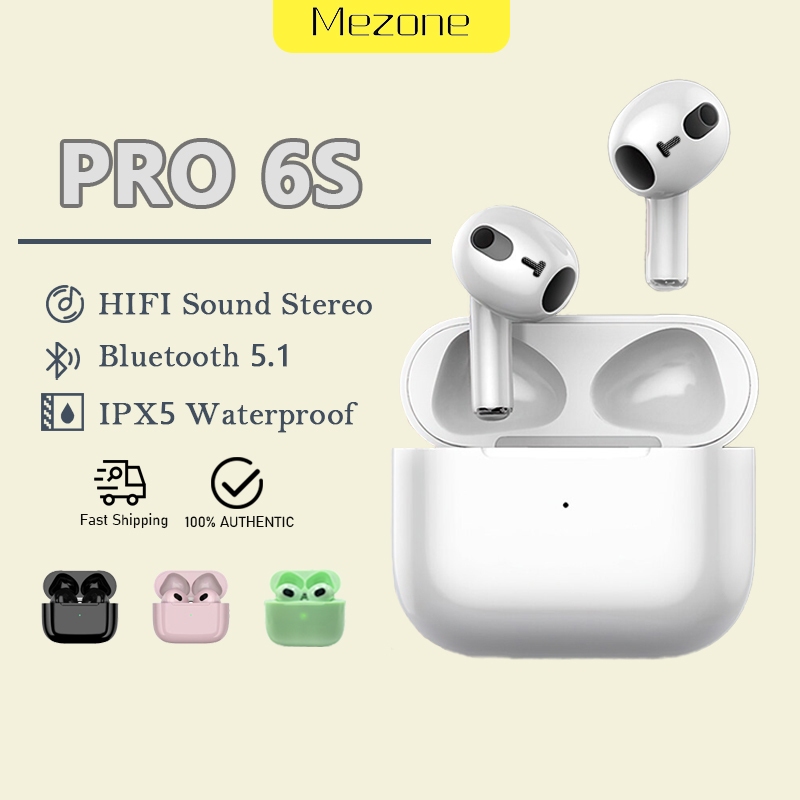 Mezone Pro6s TWS Bluetooth Earphones Wireless Earbuds Waterproof Headphones