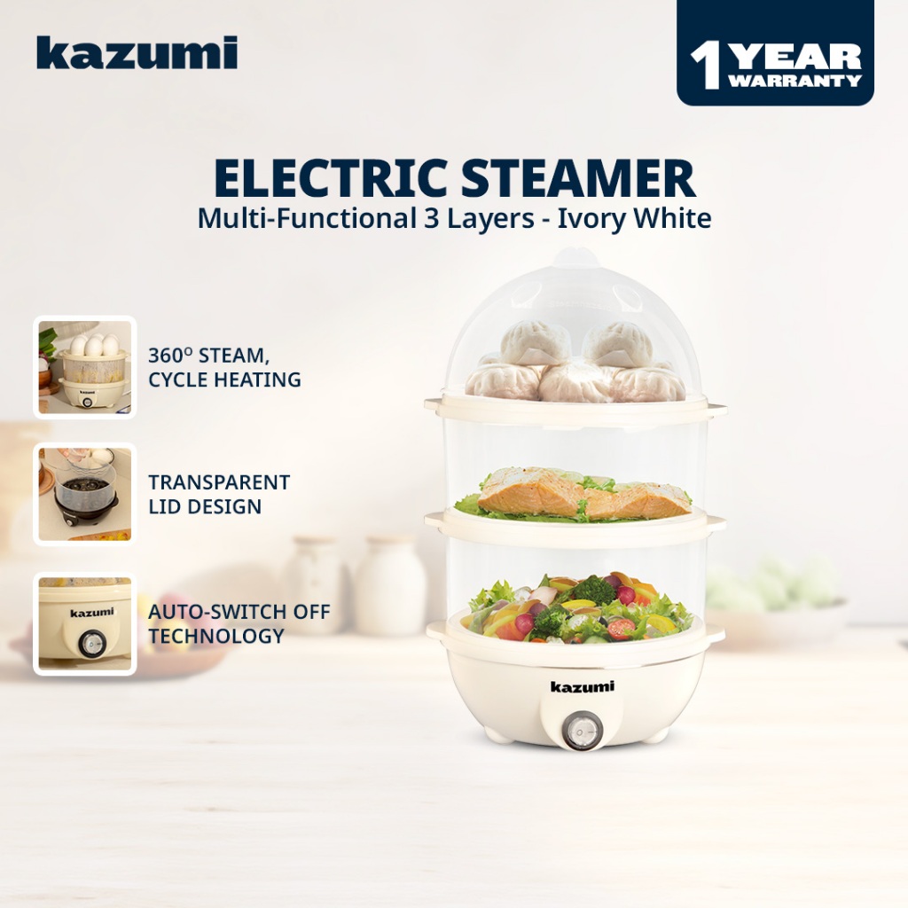 Kazumi KZ-308 1.5L Multifunctional Cooker with Steamer - Ivory White