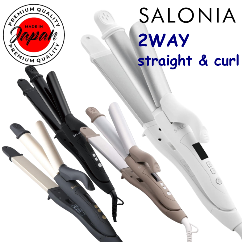 SALONIA 2WAY Straight Curl Hair Iron 32mm Professional Specification 220 SL 002 Compatible with overseas countries Quick start up 120 230 Beauty Hair care Black White Beige Gray Navy Silver Black x Go...