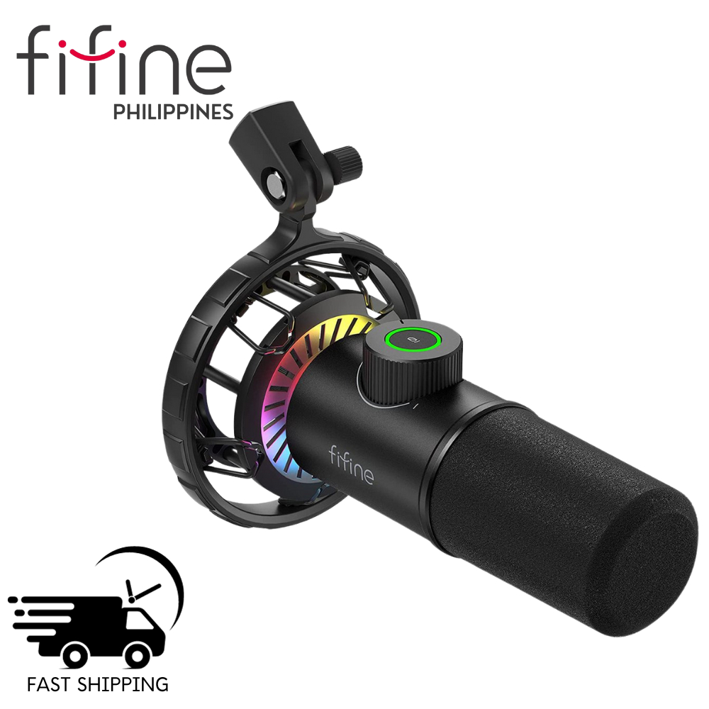 FIFINE USB Gaming Microphone and Heavy Duty Boom Arm, RGB Dynamic Mic for  PC, with Tap-to-Mute Button, Cardioid Mic with Headphone Jack for  Streaming