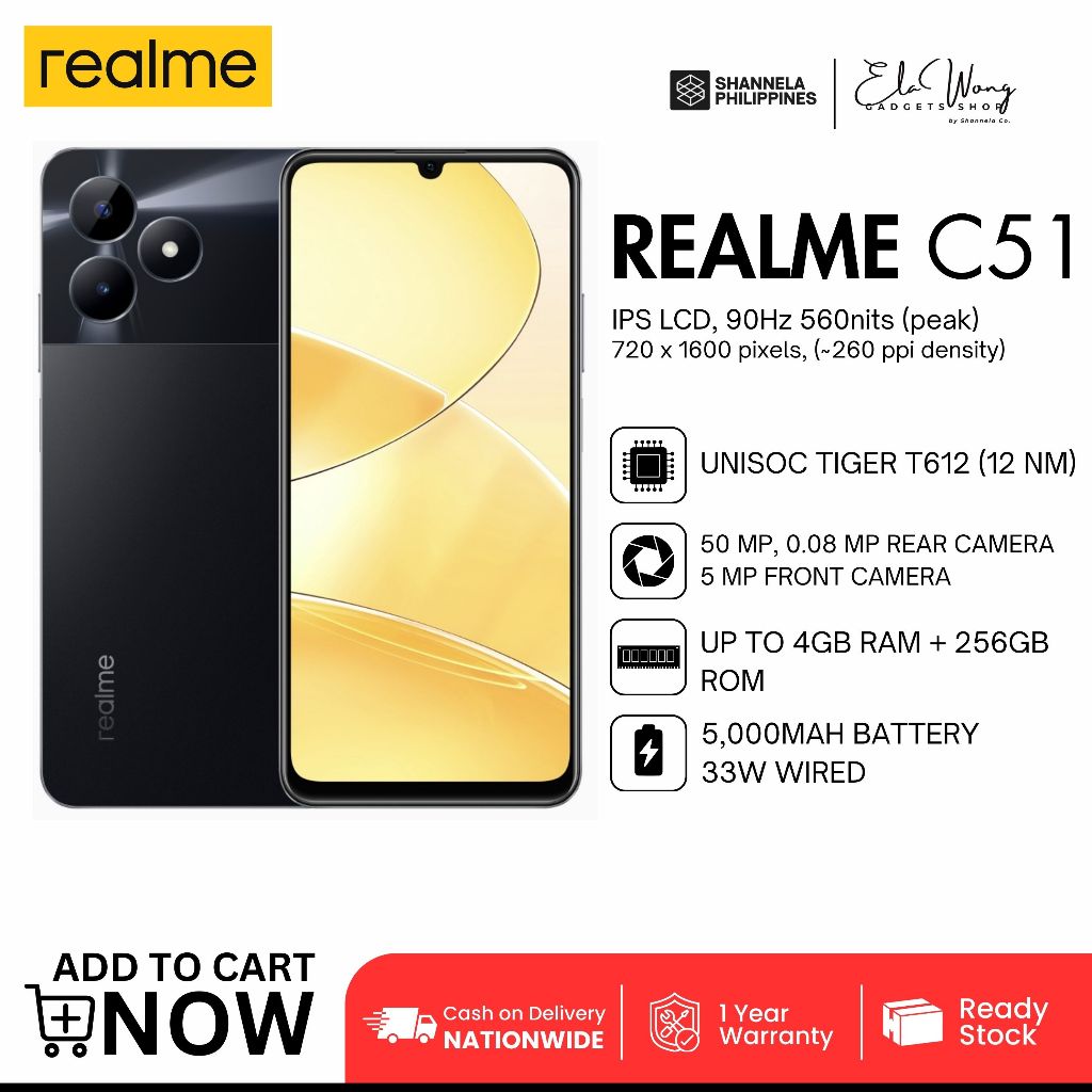 REALME C51, 3+64GB 4+128GB, 1 Year Local Warranty