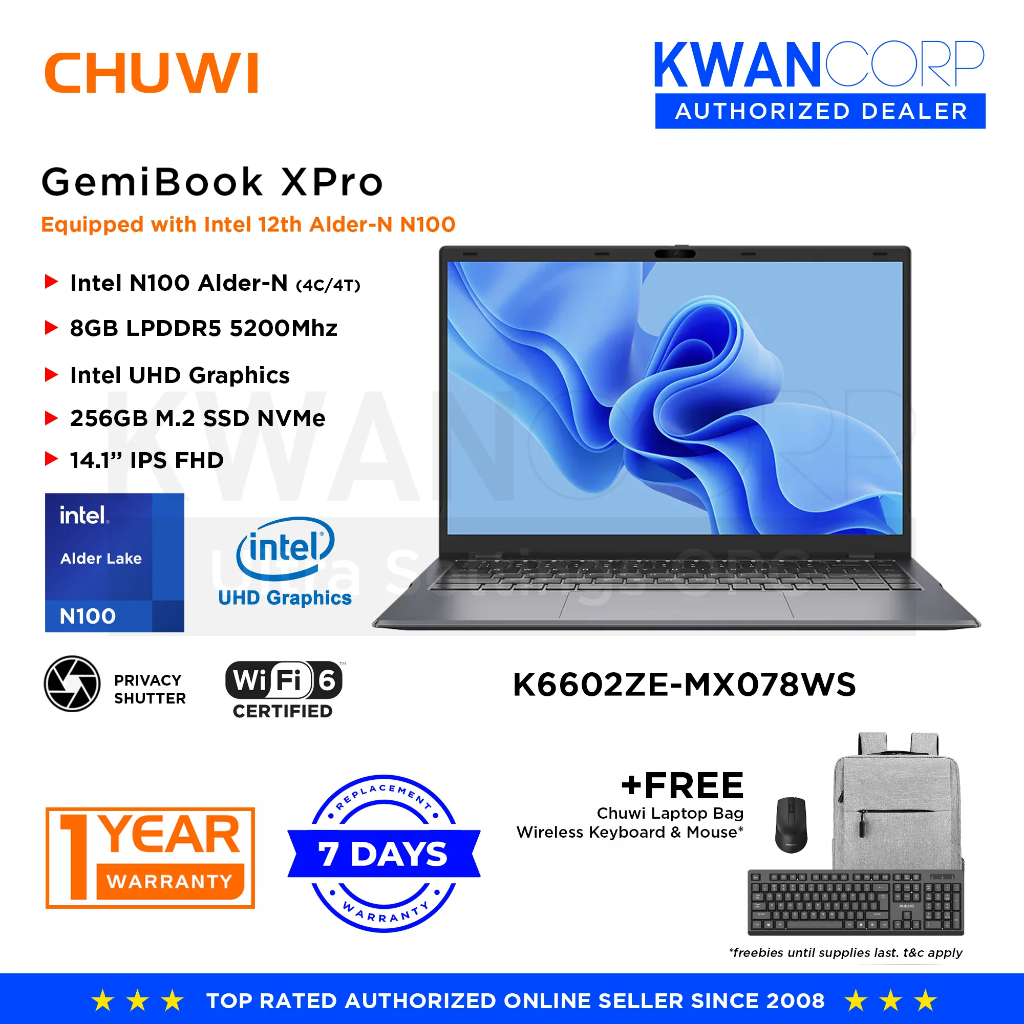 Chuwi GemiBook XPro Intel Alder Lake N100 8GB RAM Intel UHD Graphics 256GB  SSD 14.1