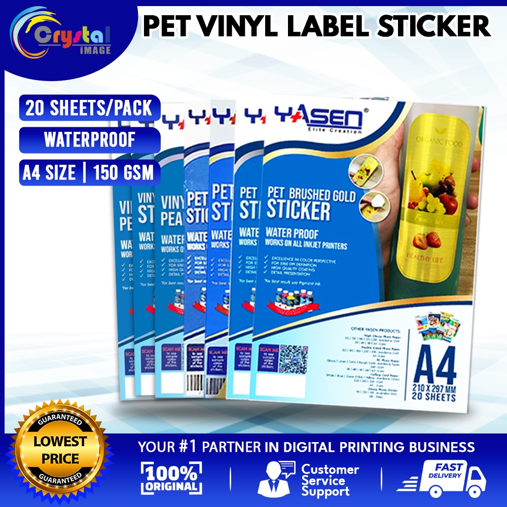 Yasen Transparent Vinyl Sticker Paper A4 150GSM Glossy 20 Sheets