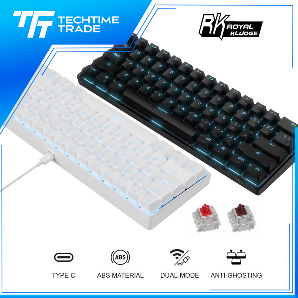 Royal Kludge RK61 Blue Case White Keycaps Multi LED 60% Mechanical