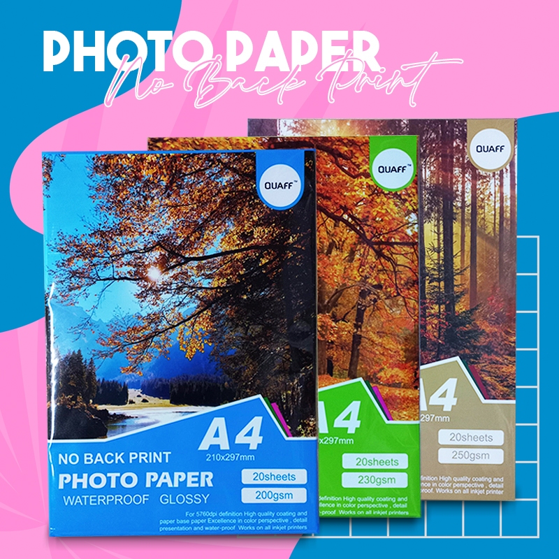 Photo Paper Waterproof Glossy 230gsm A4 size (NO BACK PRINT)