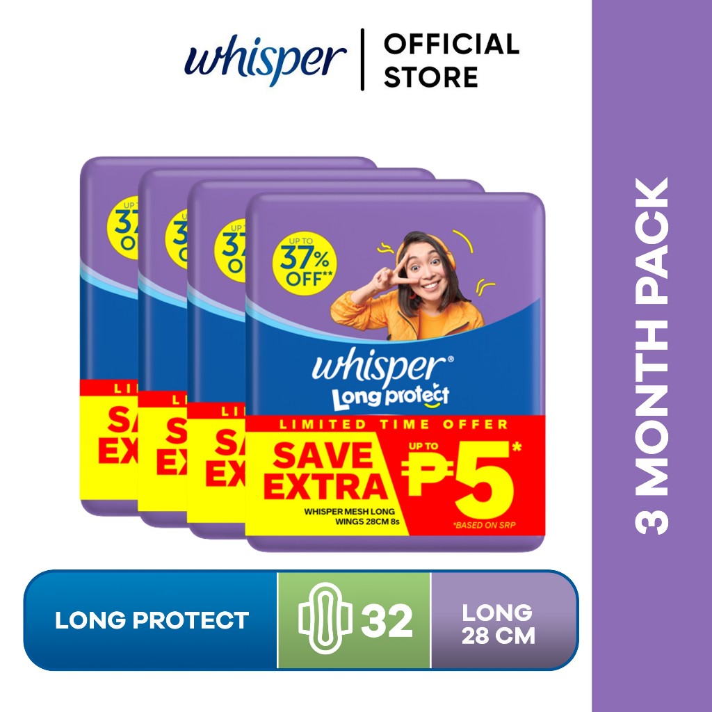 3 MONTH PACK] Whisper Long Protect Sanitary Napkin with Wings (8
