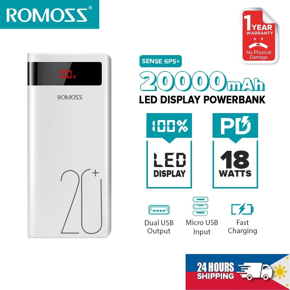 ROMOSS Sense 6 PS+ 20000mAh 18W Fast Charge Power Bank