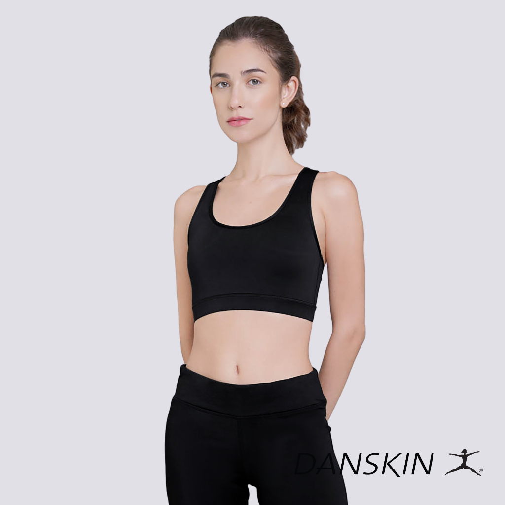 Danskin Black Racerback Crop Top Sports Bra w/ Removable Pads for Gym  Athleisure Women Activewear