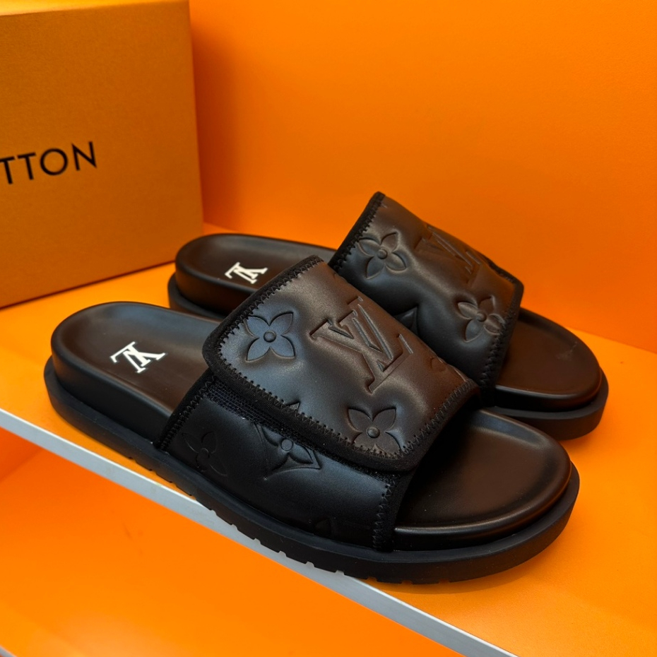 Louis Vuitton lv man shoes leather slides slippers sandals