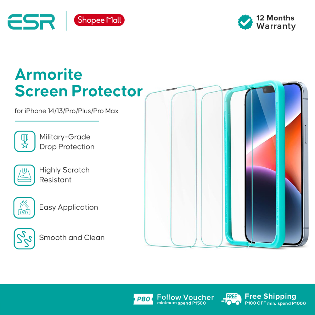 ESR for iPhone 14 Pro Screen Protector, Easy Installation Frame,  Military-Grade Protection, Ultra Tough, Scratch Resistant, Tempered-Glass  Screen