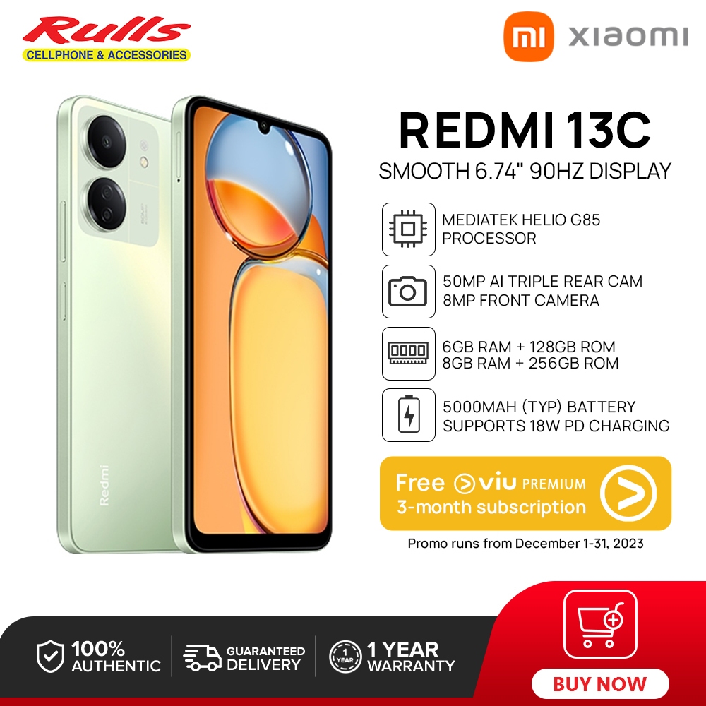 Xiaomi Redmi 13C Smartphone, 6GB+128GB / 8GB+256GB, MediaTek Helio G85, 50MP AI Triple Camera