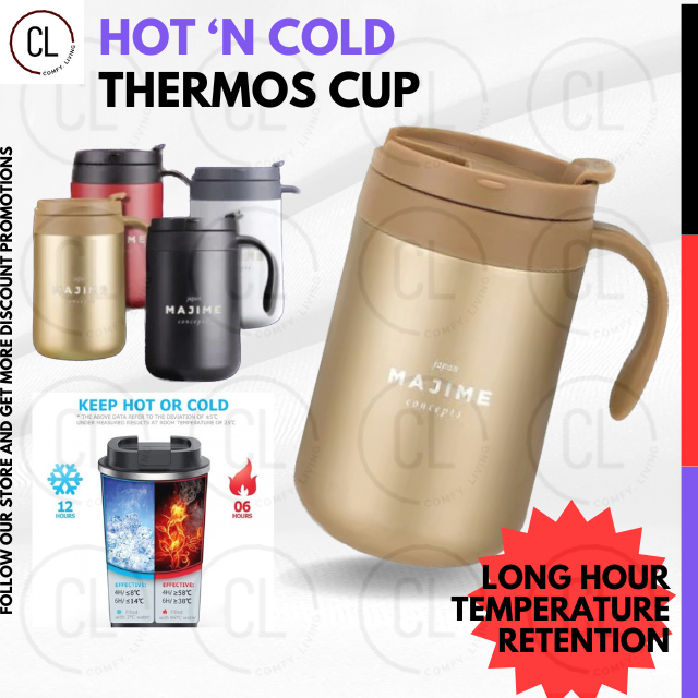 THERMAL CUP Thermos GLASS with LID Coffee MILK The HOT Container