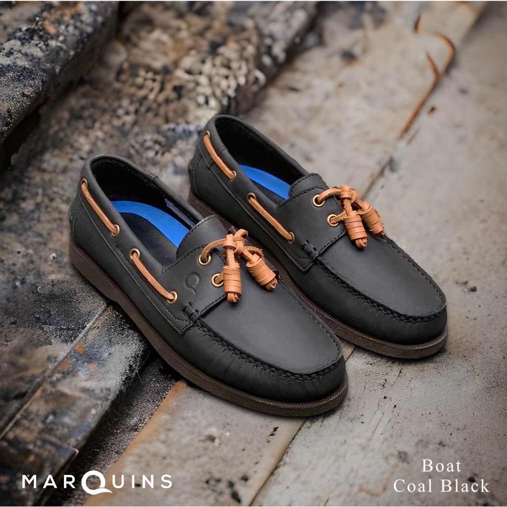 Marquins Genuine Leather Boat Shoes for MEN - Coal Black (30