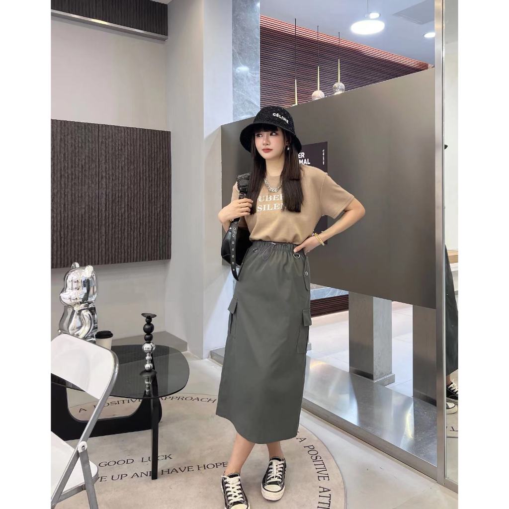 Gusto Fashion Bangkok With Pockets back Split Casual Trendy Midi Cargo Skirt For Woman 8901 Shopee Philippines