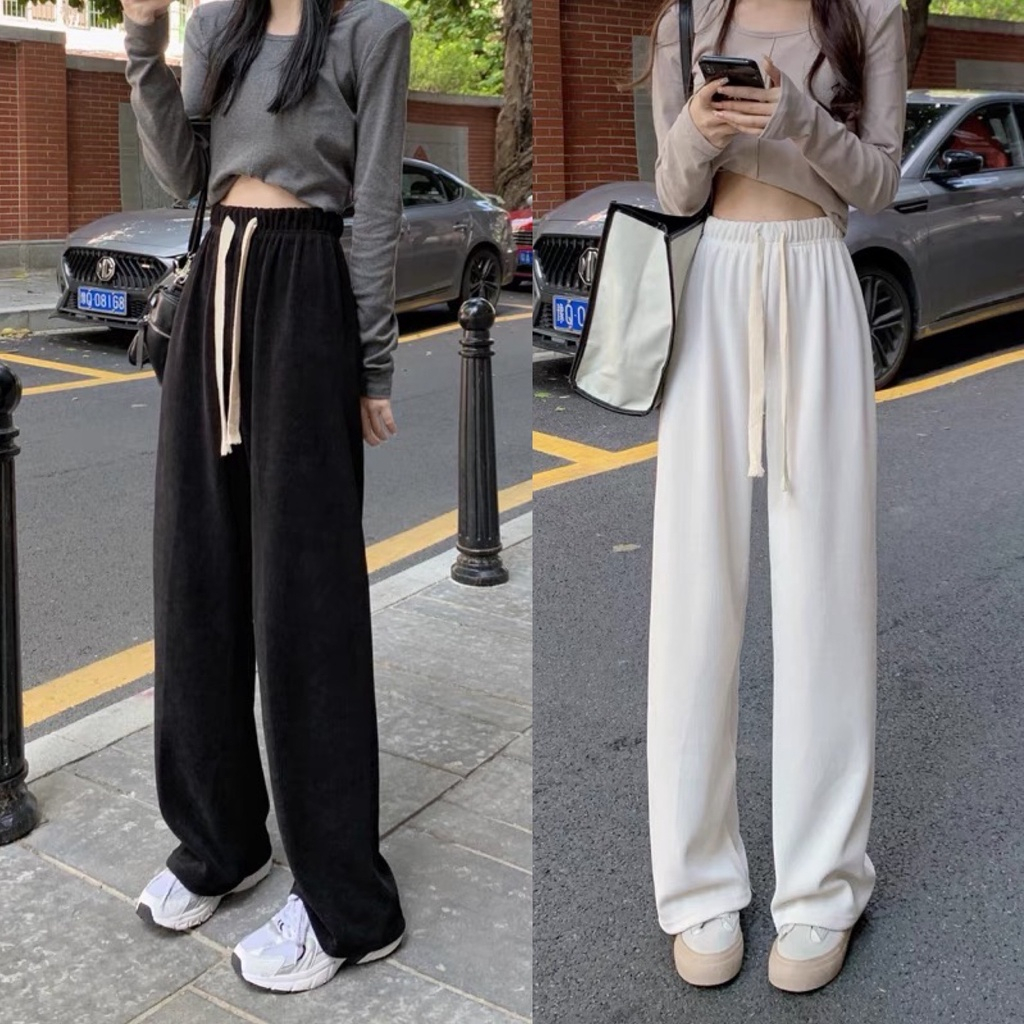 ice silk white wide leg trousers for girls women Korean style high