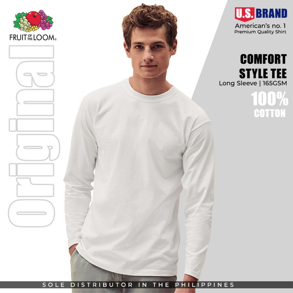 Fruit of the Loom Comfort Style Tee Long Sleeves 100% Cotton White