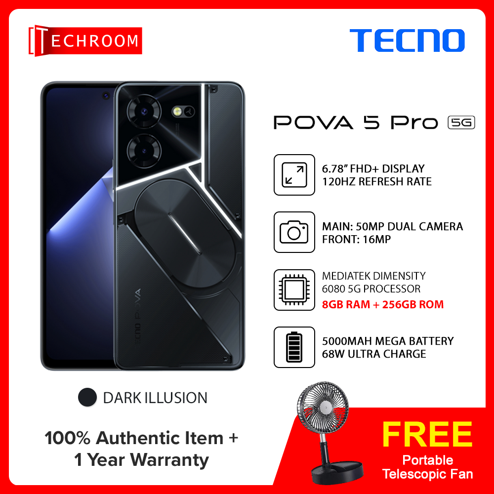 TECNO Pova 5 Pro 5G Smartphone, 8GB RAM, 256GB ROM, MTK Dimensity 6080 5G, 50MP AI Dual Rear Camera, 5000mAh Mega Battery 68W Ultra Charge, 6.78”  FHD+ Dot-in 120Hz Display