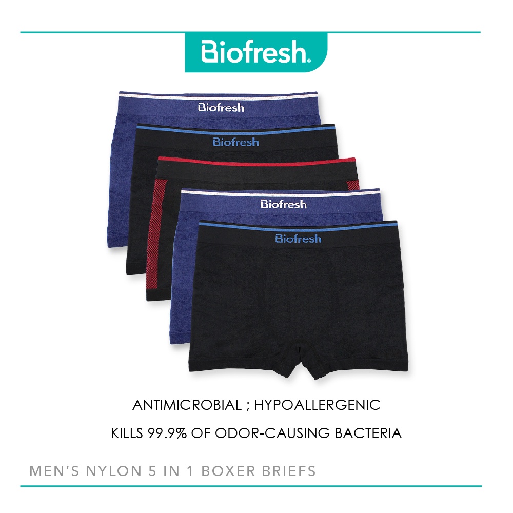 Biofresh Men's Antimicrobial Nylon Breathable Boxer Brief 5 pieces