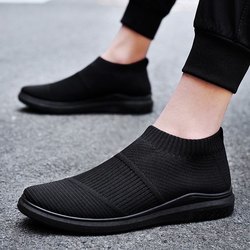 Men s Woven Mesh Shoes Breathable Lightweight Sneakers Without Laces Slip on Shoes Rubber Sole Non Slip Plus Size Casual Shoes Simple Solid Color Basic Cloth Shoes Work Shoes Shopee Philippines