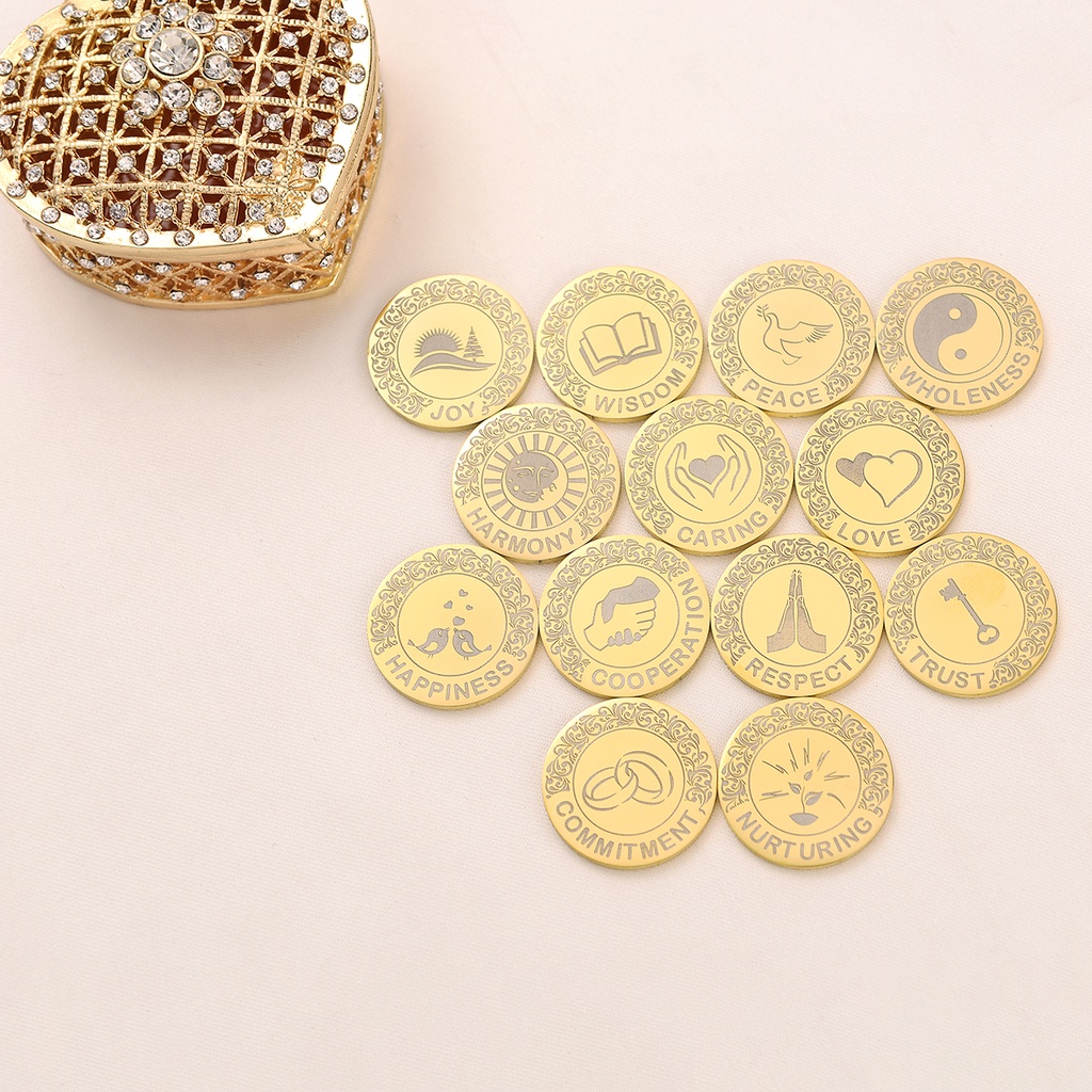 English Gold 13 Wedding Arras Unity Coins Set with Heart Shaped Box, Arras  Para Boda Catolica, Arras De Boda Catolica, Wedding Accessories for