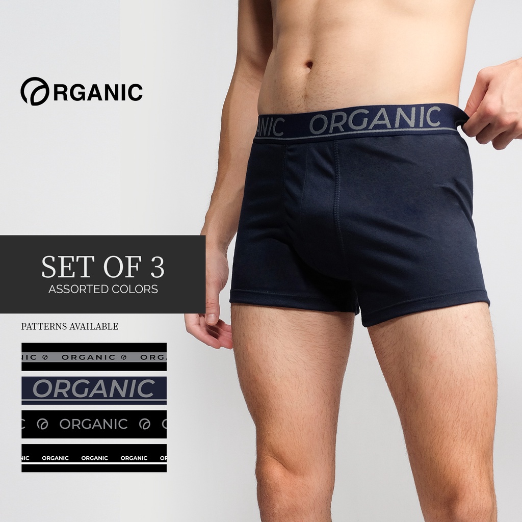 Organic Mens 100% Cotton Classic Boxer Brief Set of 3 Assorted Color  underwear set for men Vol 2