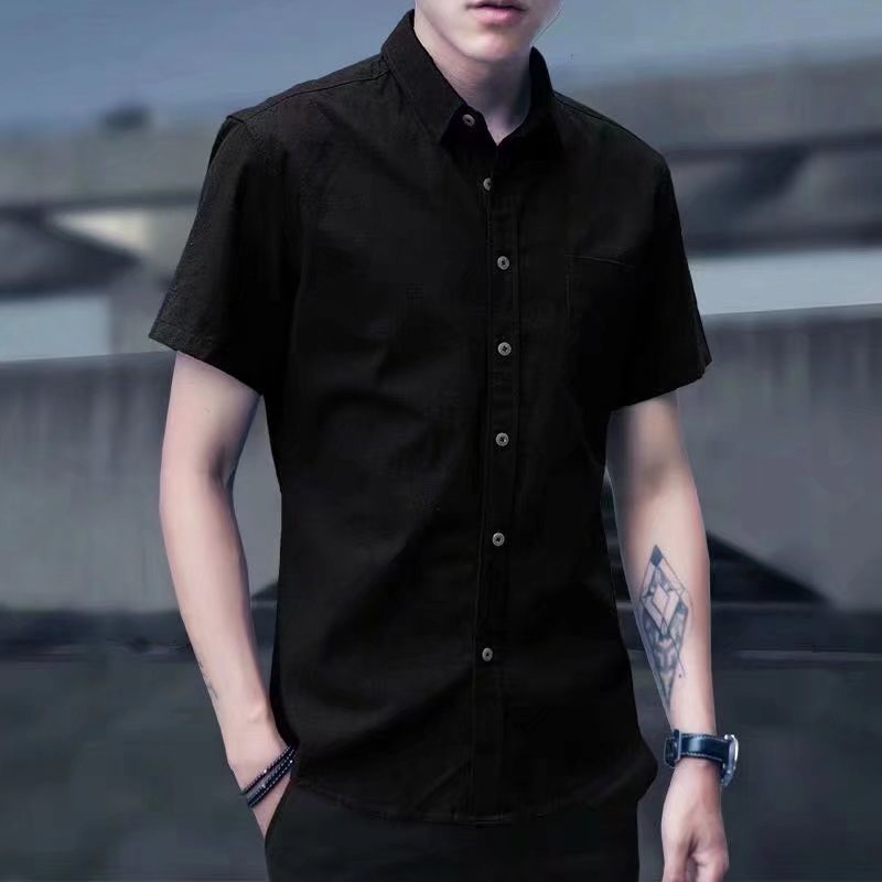 MX Plain black short sleeve polo shirt for men cotton formal shirt