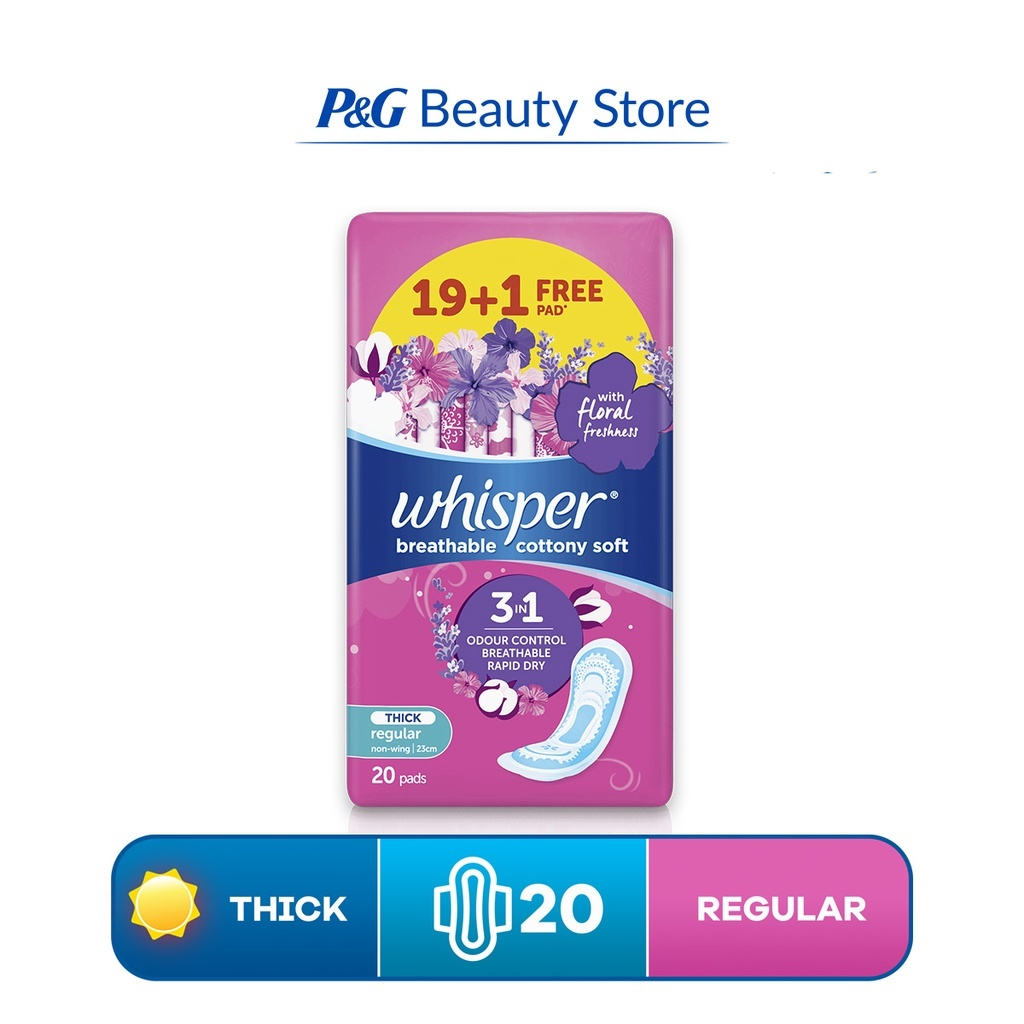 Whisper Breathable Cotton Regular Flow (23 cm) Non-wings 20 Sanitary Pads