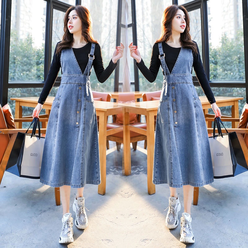 Denim jumper 2024 dress outfit