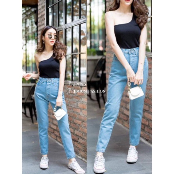 Thailand fashion boyfriend jeans highwaist pants