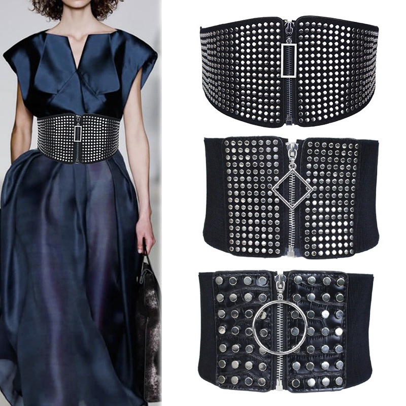PU Wide Black Corset Belt Ruffle Skirt Peplum Waist Belt Dress Decorative  Belt