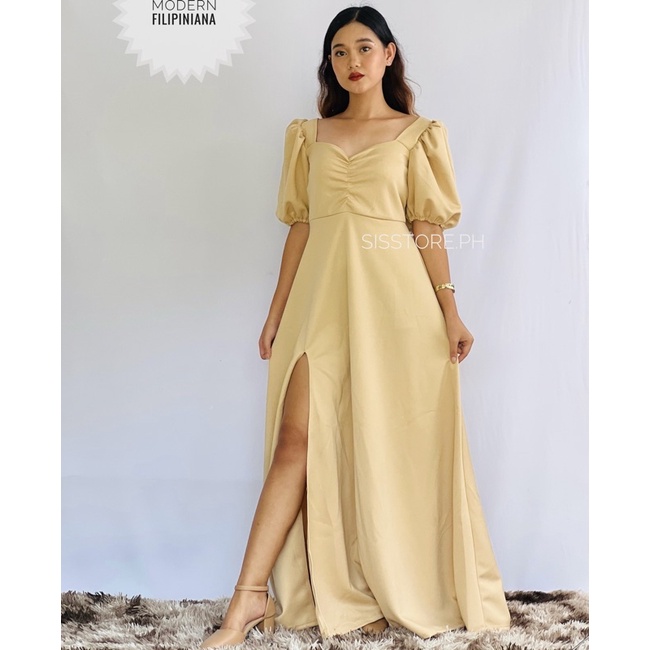 MODERN FILIPINIANA PUFF SLEEVES WITH SLIT NEOPRENE SPANDEX