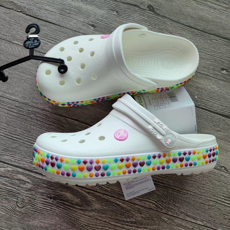 White crocs best sale rainbow words