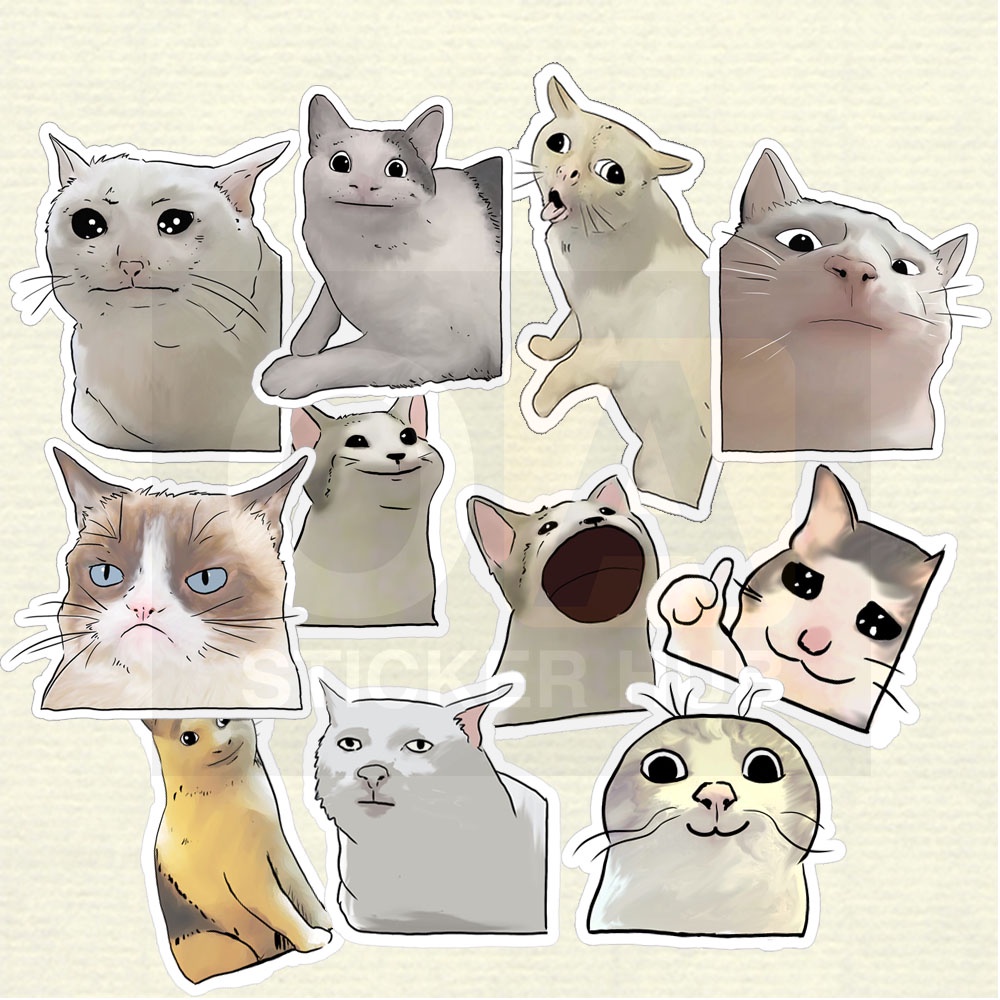 Pack of 7 Meme Crying Cat Stickers, Crying Cat Sticker Pack, for