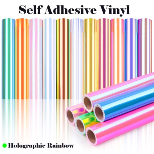 Permanent Vinyl for Cricut Machine Bundle 66 Pcs, Heat Transfer Vinyl Holographic HTV Self Adhesive Vinyl Sheets Glitter Heat Iron on Joy Paper Roll