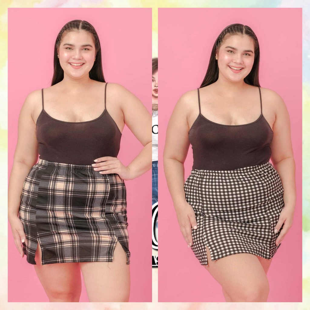 Checkered skirt outlet plus size