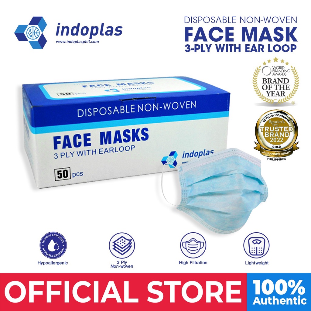 50Pcs Disposable Filter Mask 3 Ply Earloop Face Masks
