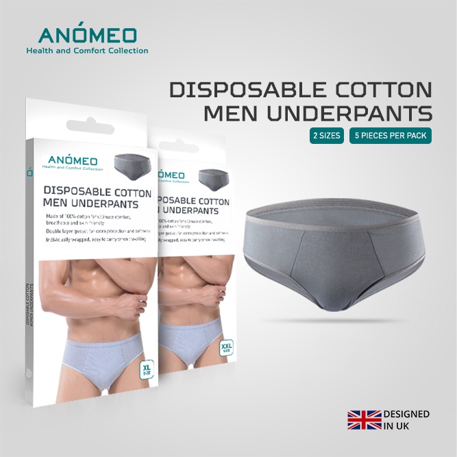 Anomeo High Quality Disposable Underpants / Underwear for Men - 100% Cotton,  5 pcs in 1 pack