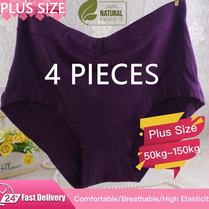 4pcs New Plus Size Underwear Women Panties High Waist Cotton