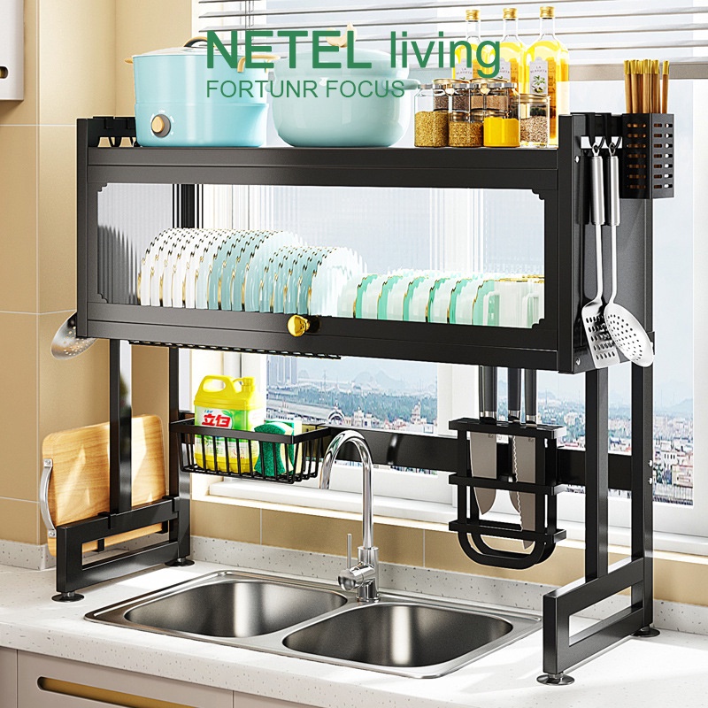 NETEL Over the Sink Dish Drying Rack 2 Tier Carbon Steel Dish