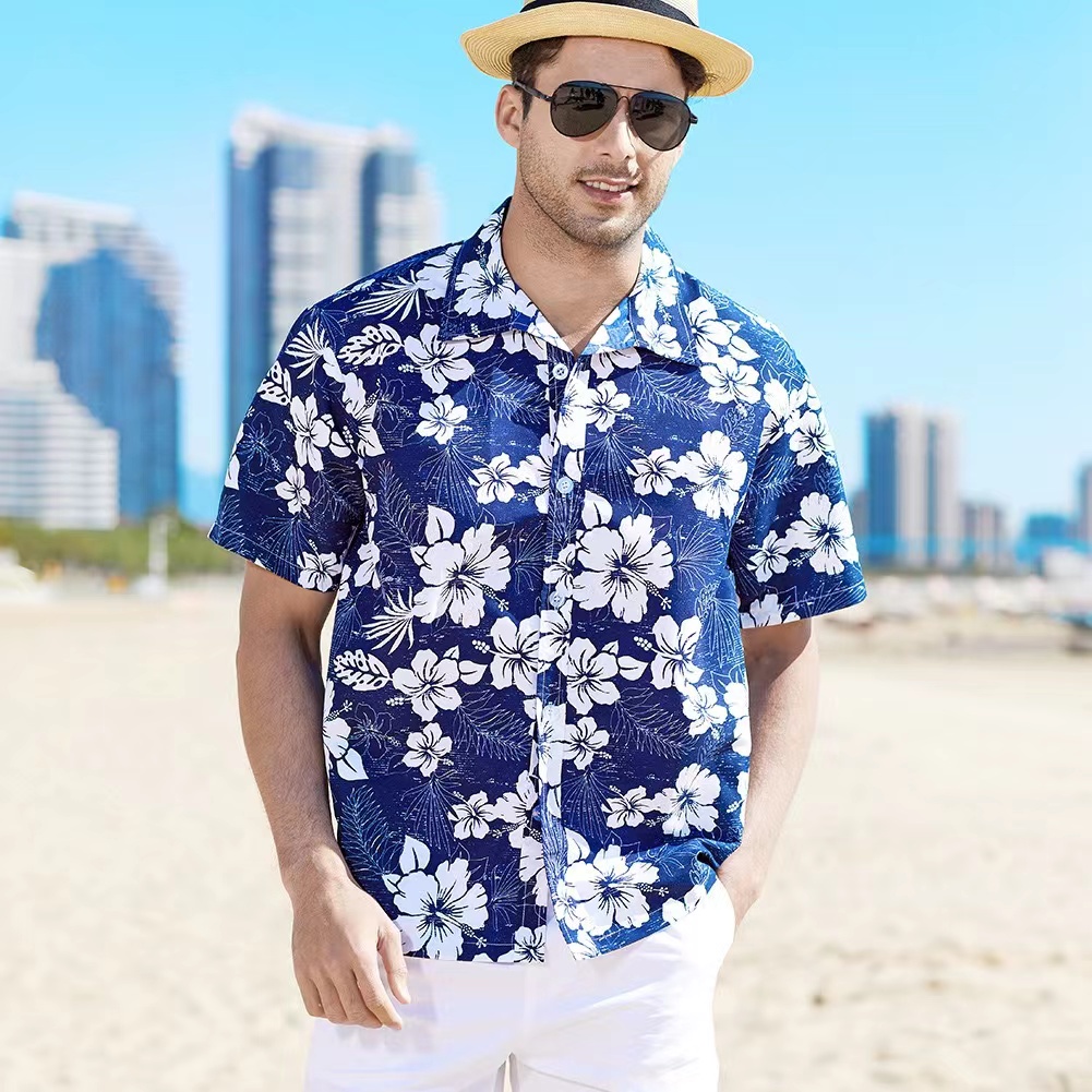 Mens summer floral Hawaiian polo tshirts top for men print polo