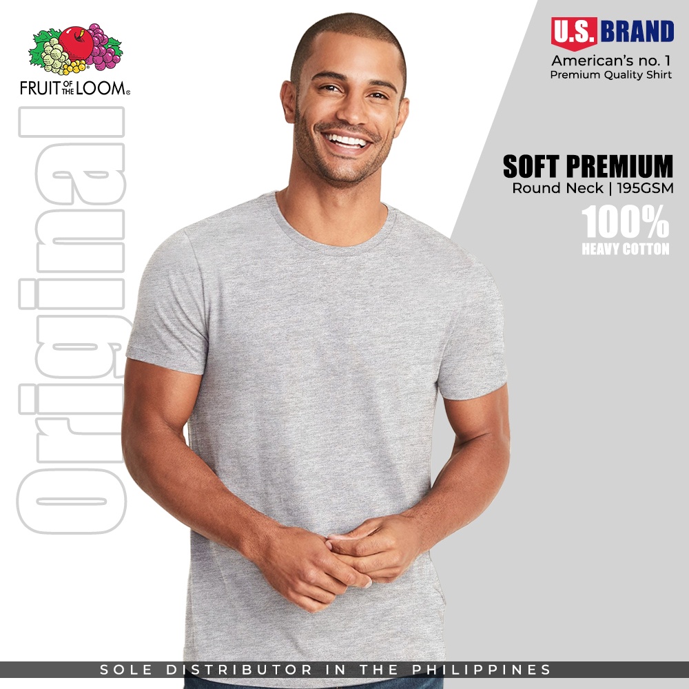 Fruit of the Loom Heather Gray Soft Premium Round Neck Tee 195gsm 100%  Cotton