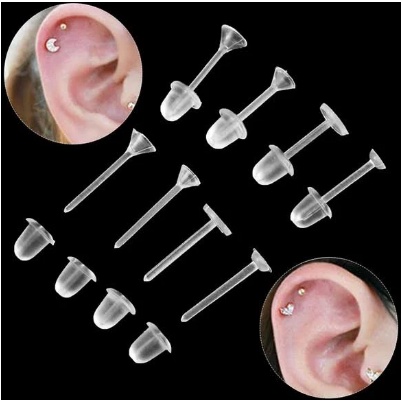 50Pcs Anti-Allergy Clear Plastic Stem Rubber Ear Studs Replacement Earring