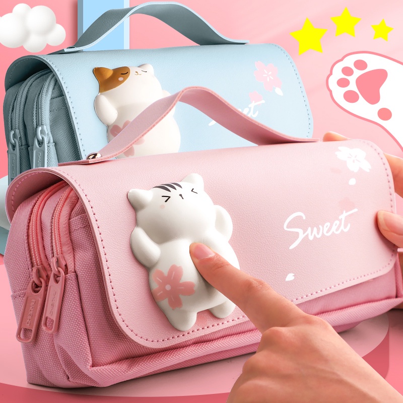 Large Capacity Canvas Pencil Bag Kawaii Pencil Case Korean