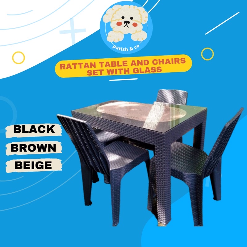 Rattan plastic store table and chairs