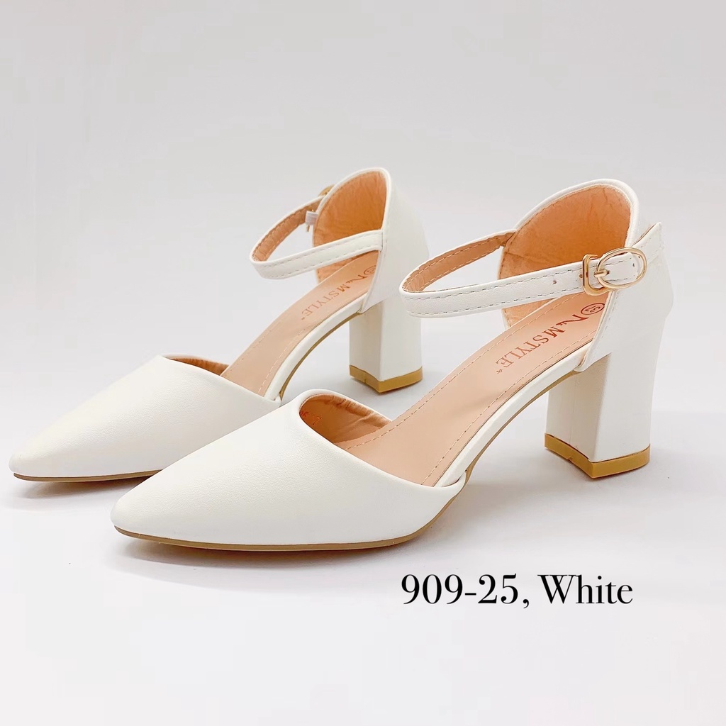 Women Pointed Closed Toe Block Heel Sandals White Wedding Chunky