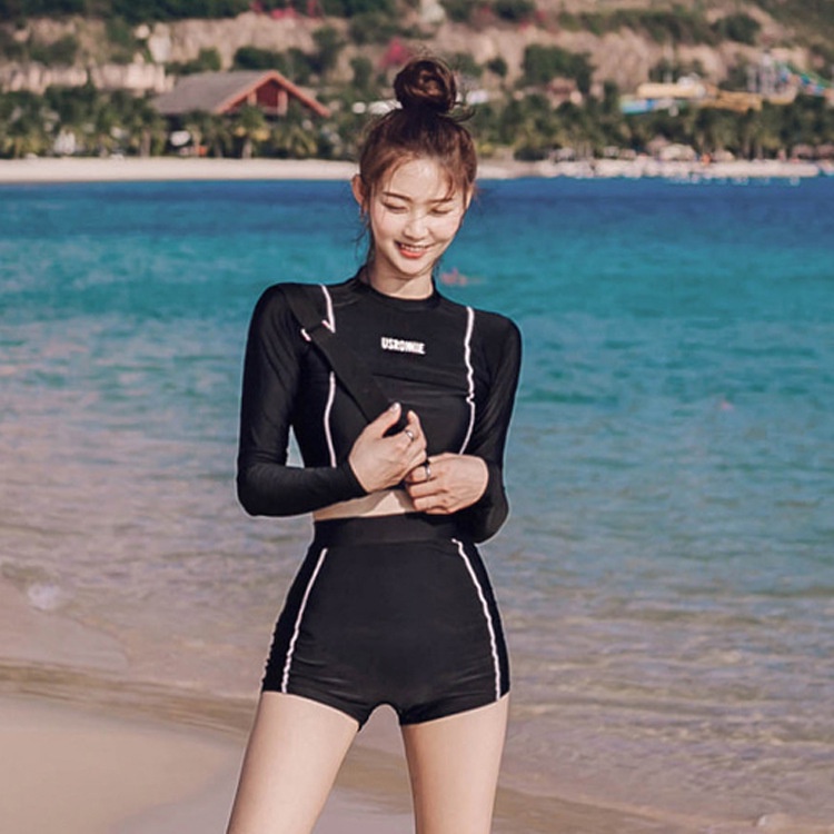 Korean Rashguard Two Piece Swimwear Long Sleeve Swimsuit Beach Wear