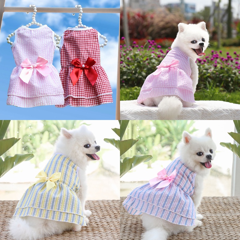 Girl Dog Clothes Summer Pet Bowknot Dress Cat Skirt Spring Outfit Chihuahua  York Pomeranian Shih Tzu Puppy Dog Costumes Dresses