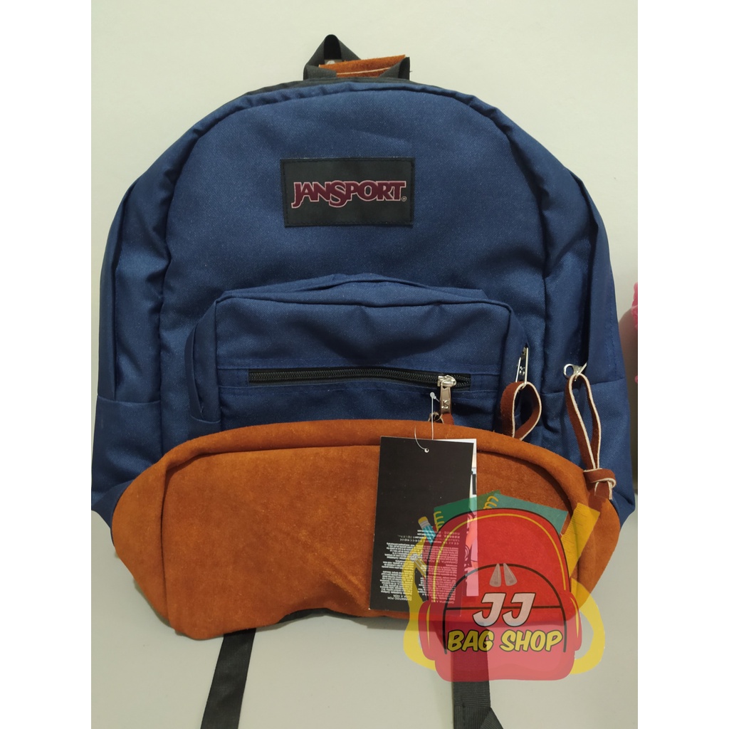 Navy blue jansport backpack with outlet leather