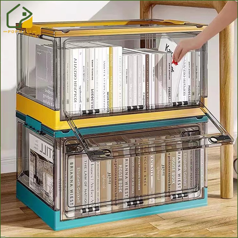 Side Double Door Folding Storage Box Transparent Plastic Organizer