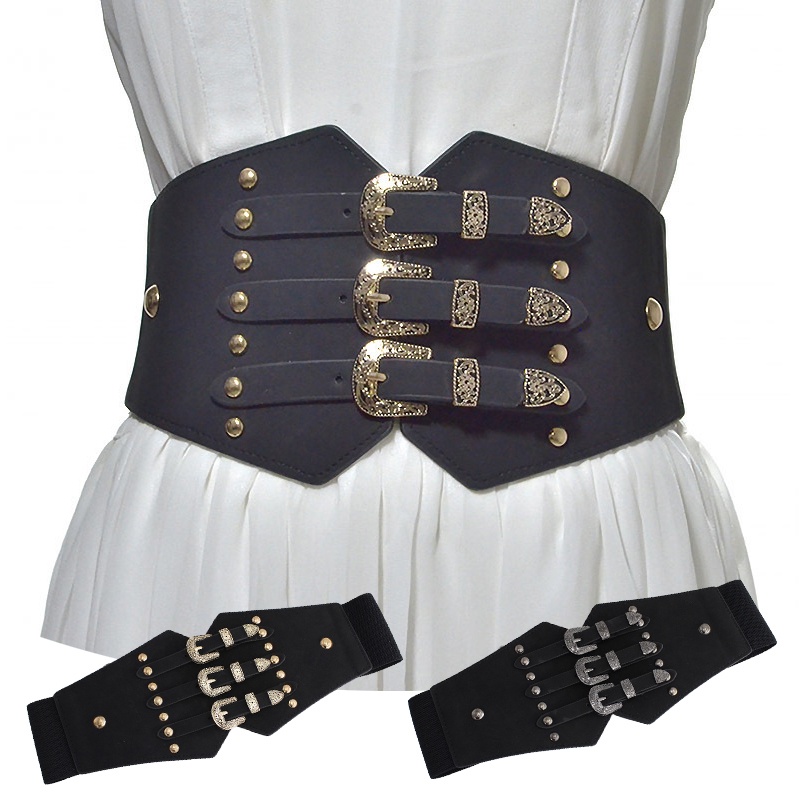 PU Wide Black Corset Belt Ruffle Skirt Peplum Waist Belt Dress Decorative  Belt